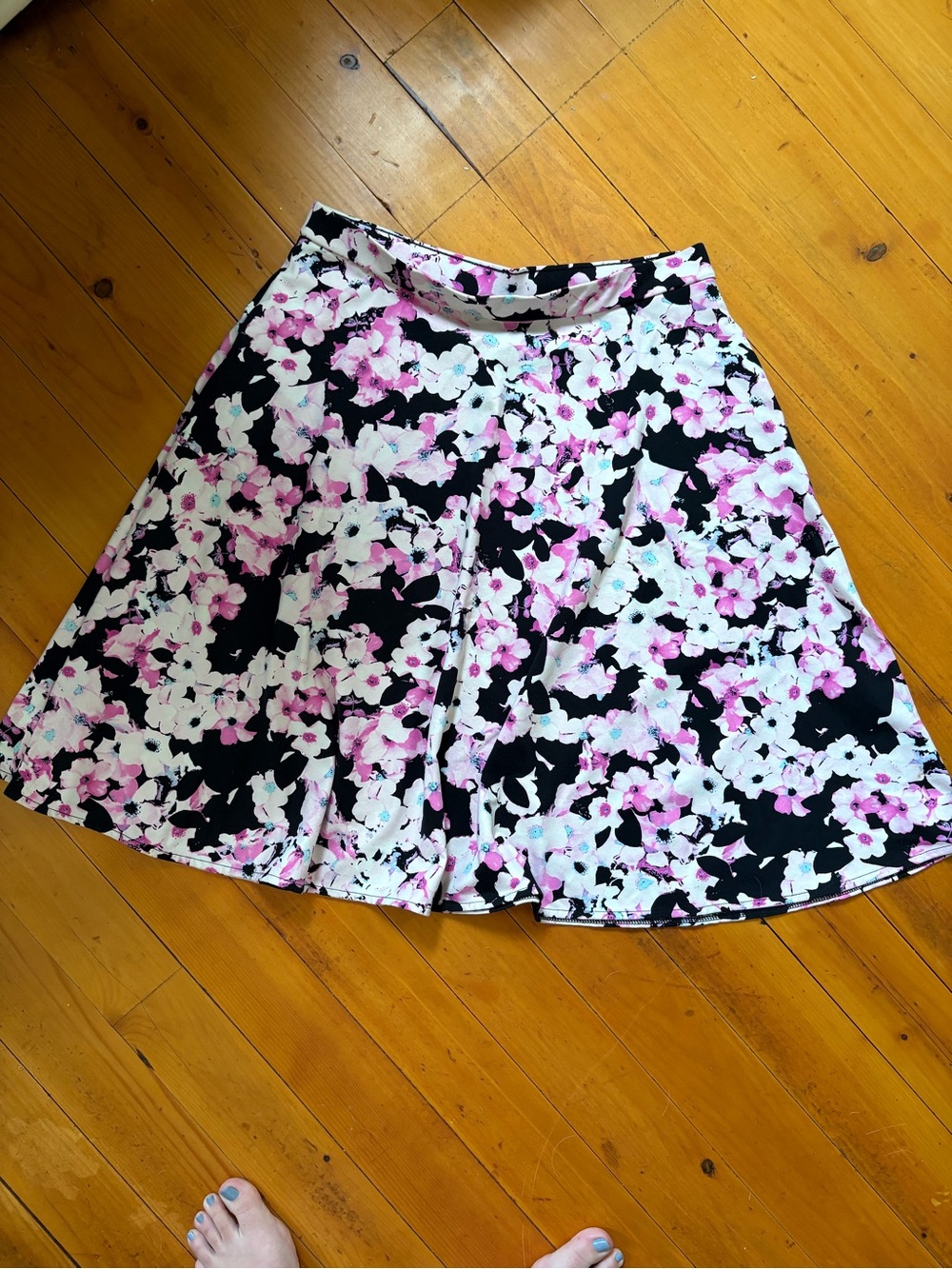 Cynthia Rowley Black Skater Skirt with Pink and White Floral Print